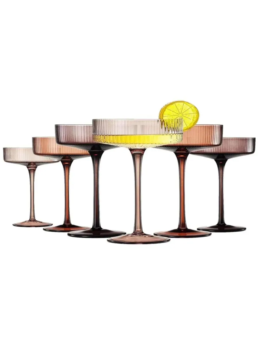 Набор из 6 бокалов-купе Venus Ribbed The Wine Savant — изображение 1 из 5, коричневый