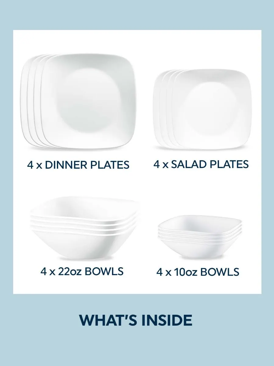 Corelle Набор посуды Vivid White, 16 предметов, на 4 персоны — изображение 5 из 7, белый