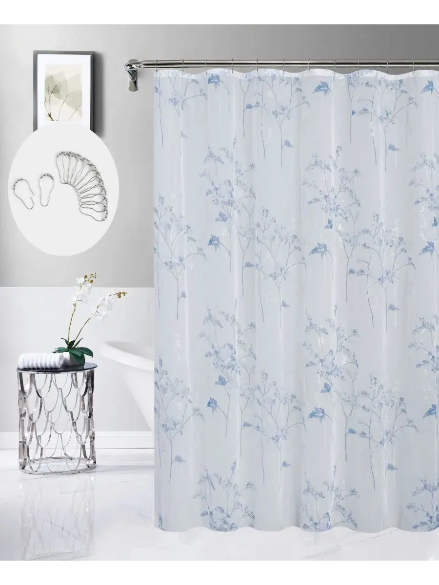 Шторка для ванной с металлическим цветочным принтом, 13 предметов Dainty Home — серебристый