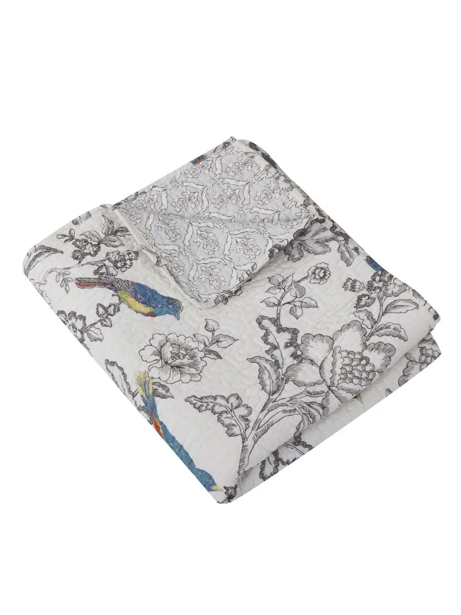 Двустороннее стеганое покрывало Mockingbird Toile, 50 x 60 дюймов Levtex — изображение 2 из 2, белый