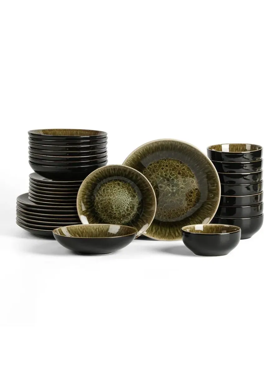 Сервиз столовый Riley Stoneware Dinnerware Collection Stone Lain — изображение 1 из 7, черный зеленый