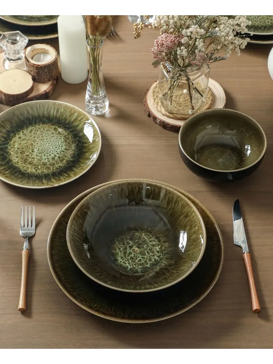 Сервиз столовый Riley Stoneware Dinnerware Collection Stone Lain — изображение 3 из 7, черный зеленый