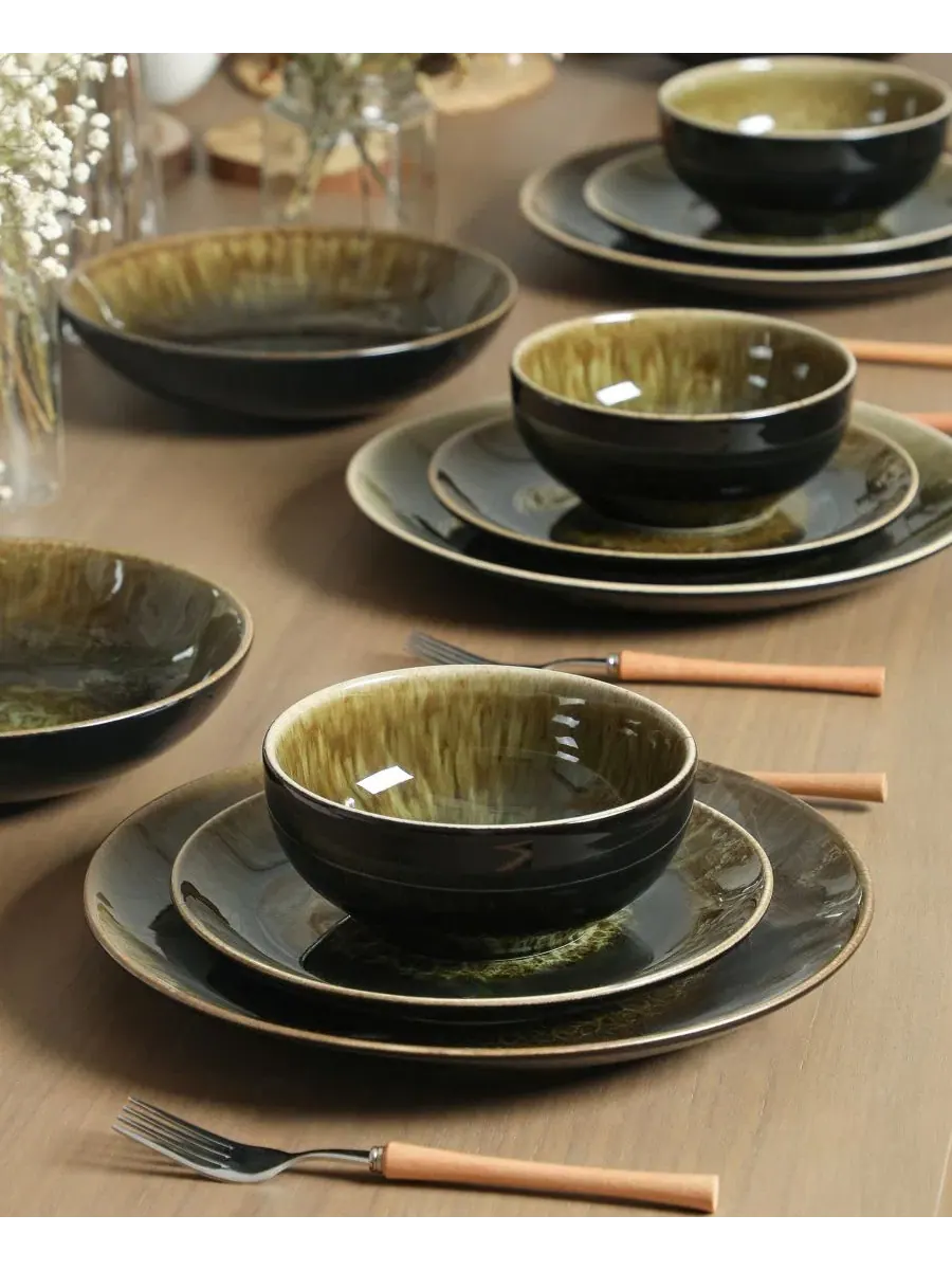Сервиз столовый Riley Stoneware Dinnerware Collection Stone Lain — изображение 5 из 7, черный зеленый