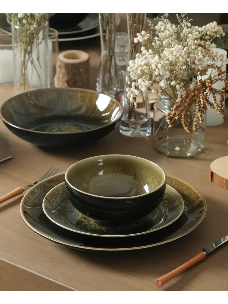 Сервиз столовый Riley Stoneware Dinnerware Collection Stone Lain — изображение 6 из 7, черный зеленый