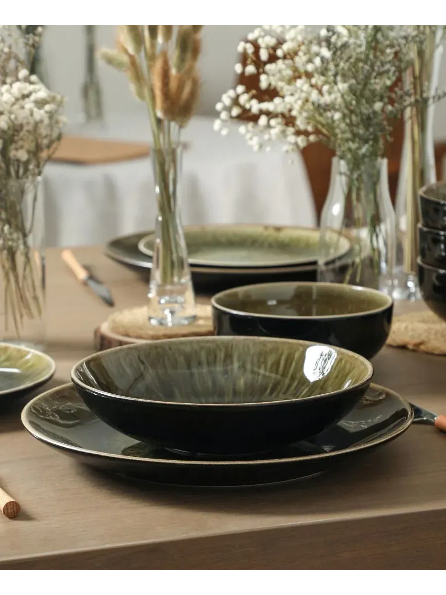 Сервиз столовый Riley Stoneware Dinnerware Collection Stone Lain — изображение 7 из 7, черный зеленый