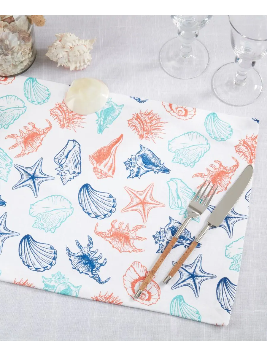 Хлопковые салфетки Ocean Breeze Sea Shells, 14 x 20 дюймов Saro Lifestyle — изображение 4 из 4, мульти