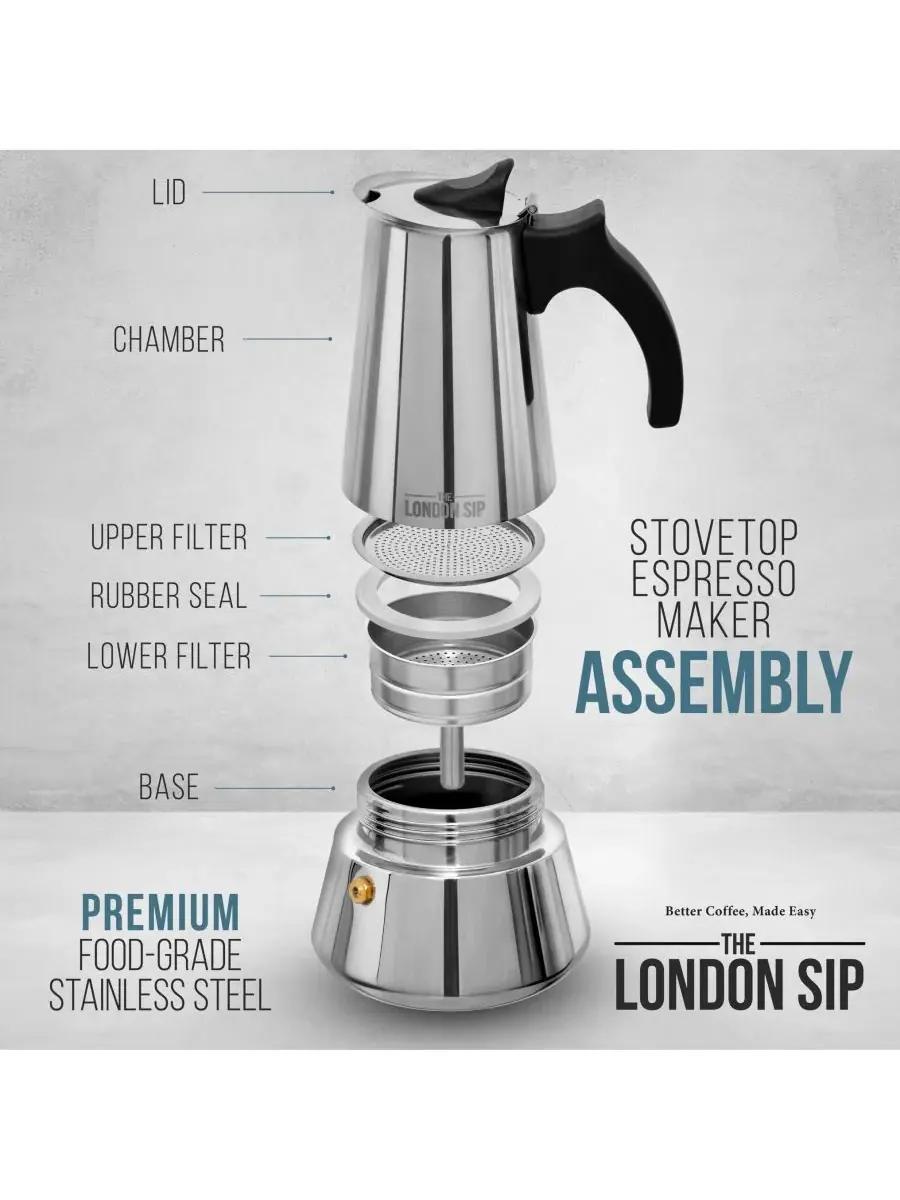 Кофеварка из нержавеющей стали на 3 чашки London Sip — изображение 4 из 7, серебряный
