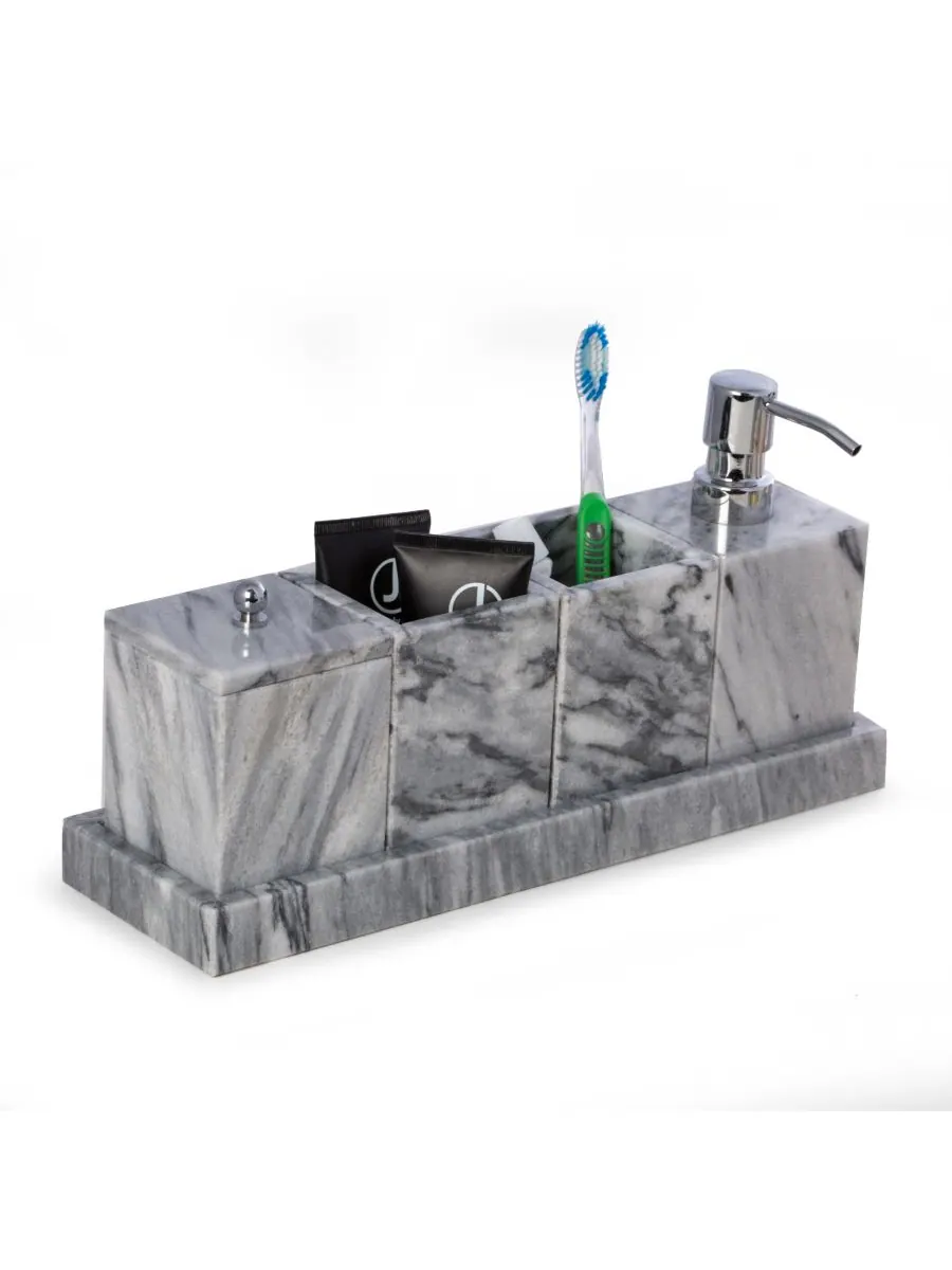 Набор для туалетного столика Vanity 5 Piece Marble Cloud, включающий 2 стакана, 1 банку с крышкой — изображение 1 из 2