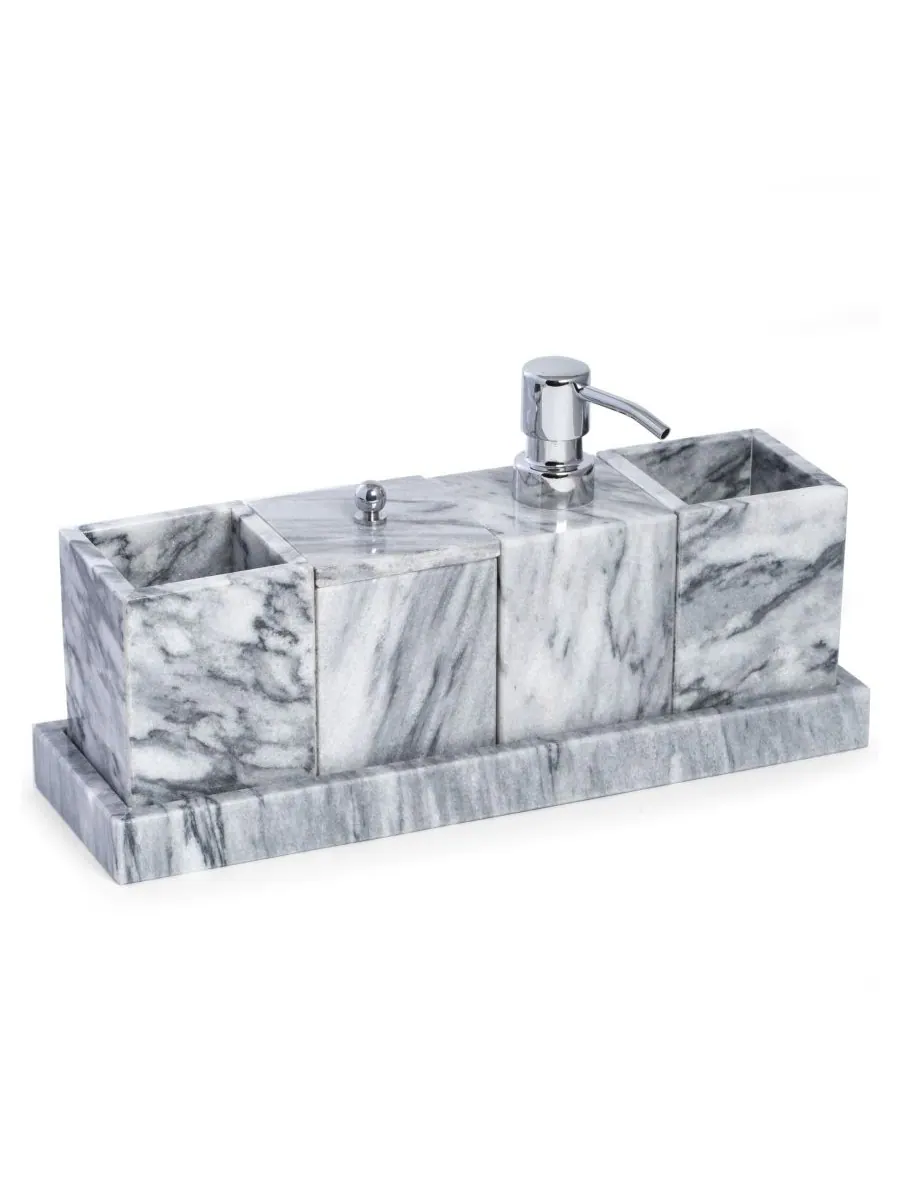 Набор для туалетного столика Vanity 5 Piece Marble Cloud, включающий 2 стакана, 1 банку с крышкой — изображение 2 из 2