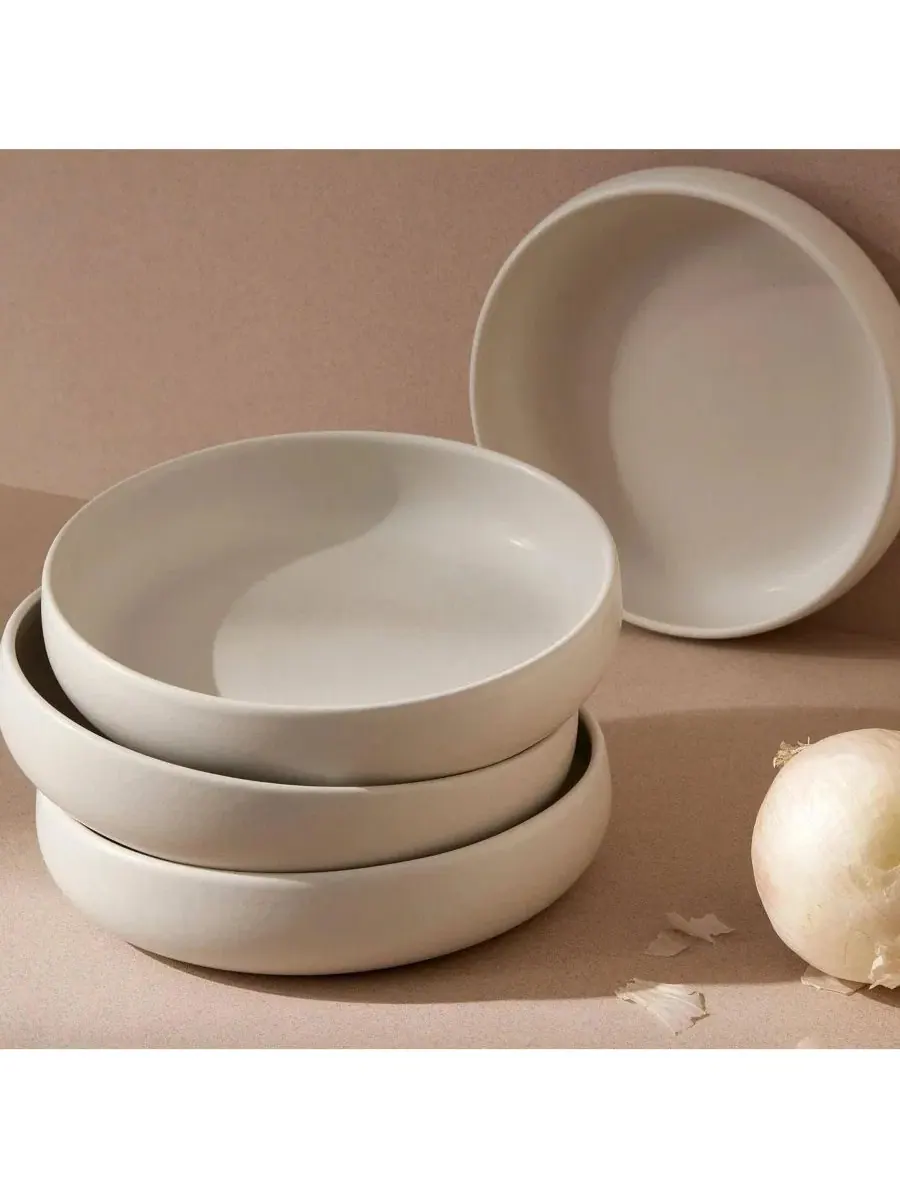 Набор из 4 тарелок для тунисской пасты Gharyan Stoneware — изображение 2 из 3, белый