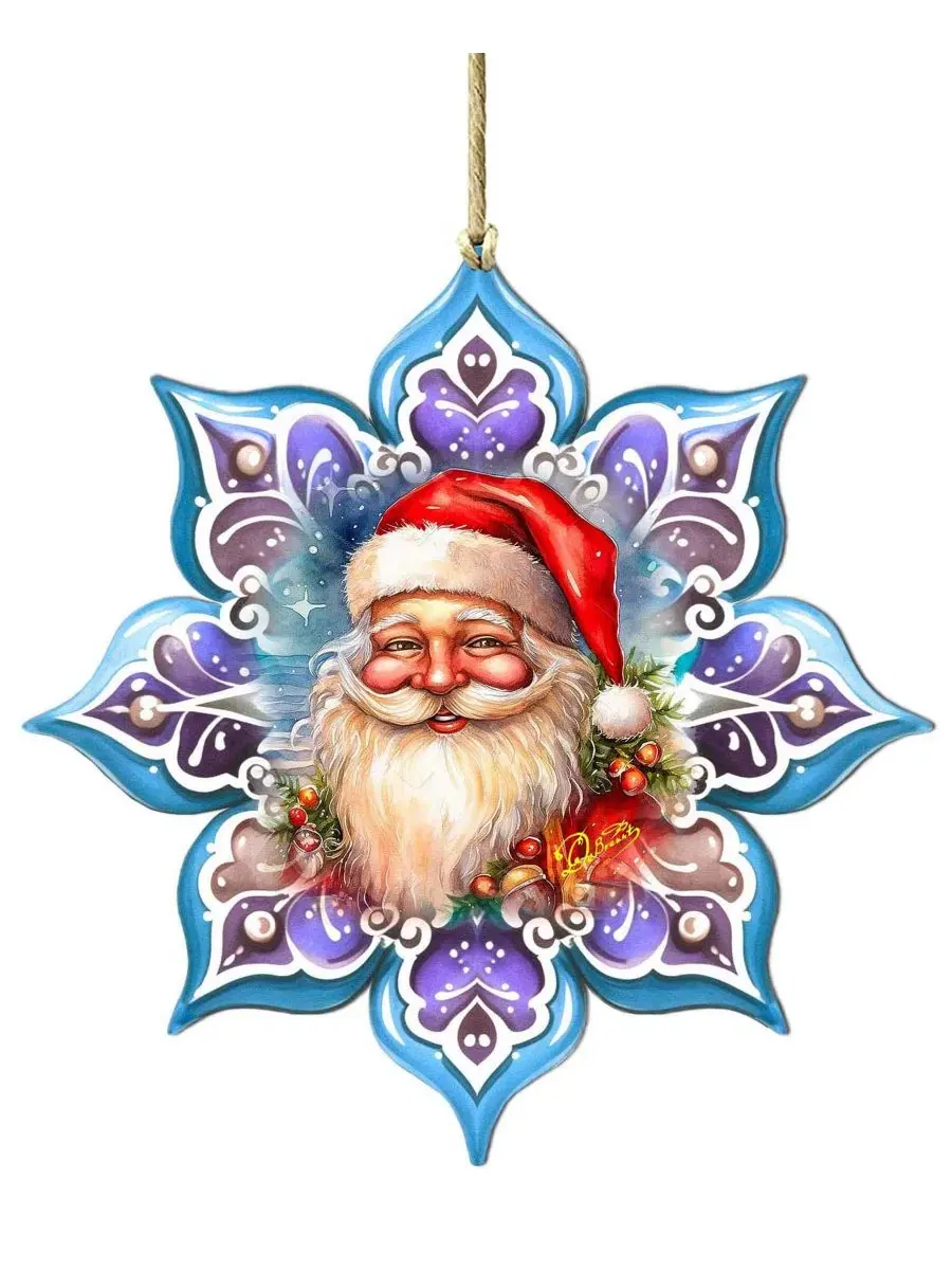 Елочная игрушка из дерева Smiling Santa Snowflake Designocracy