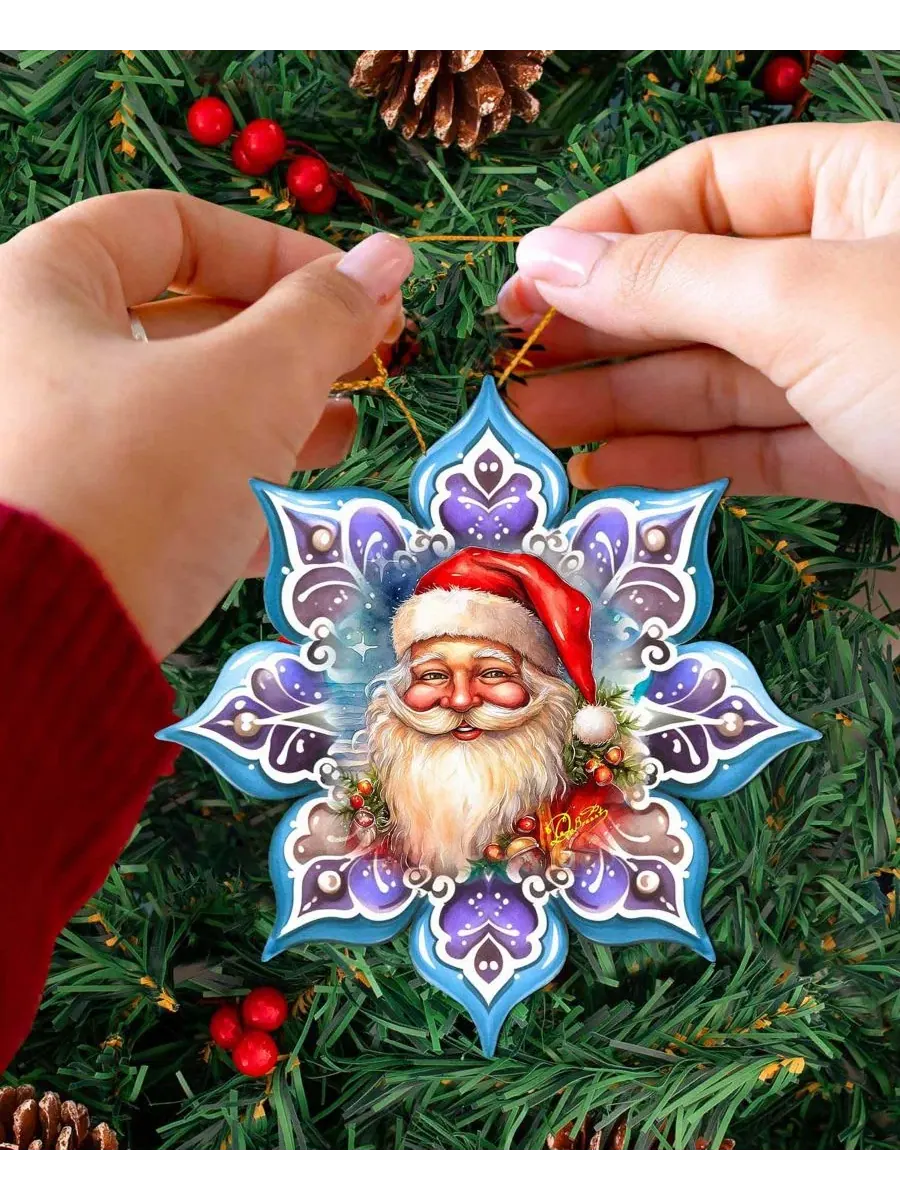 Елочная игрушка из дерева Smiling Santa Snowflake Designocracy — изображение 2 из 8, мульти