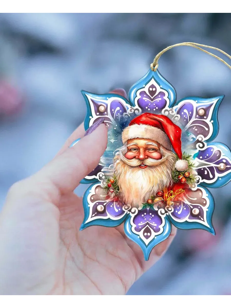 Елочная игрушка из дерева Smiling Santa Snowflake Designocracy — изображение 3 из 8, мульти