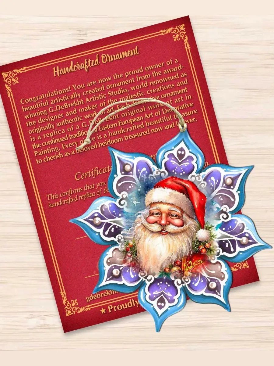 Елочная игрушка из дерева Smiling Santa Snowflake Designocracy — изображение 4 из 8, мульти