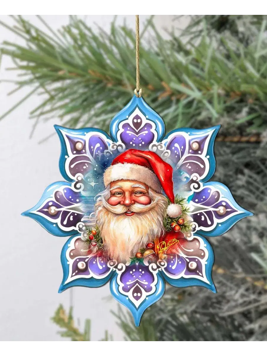 Елочная игрушка из дерева Smiling Santa Snowflake Designocracy — изображение 5 из 8, мульти