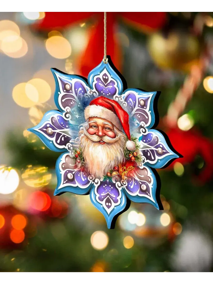 Елочная игрушка из дерева Smiling Santa Snowflake Designocracy — изображение 6 из 8, мульти