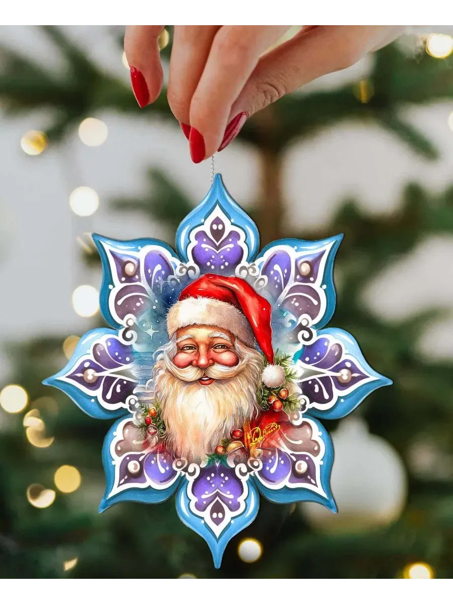 Елочная игрушка из дерева Smiling Santa Snowflake Designocracy — изображение 7 из 8, мульти
