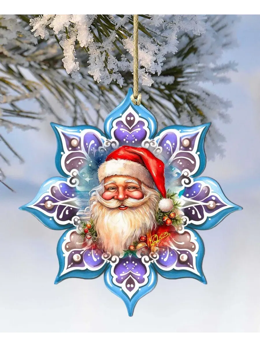 Елочная игрушка из дерева Smiling Santa Snowflake Designocracy — изображение 8 из 8, мульти