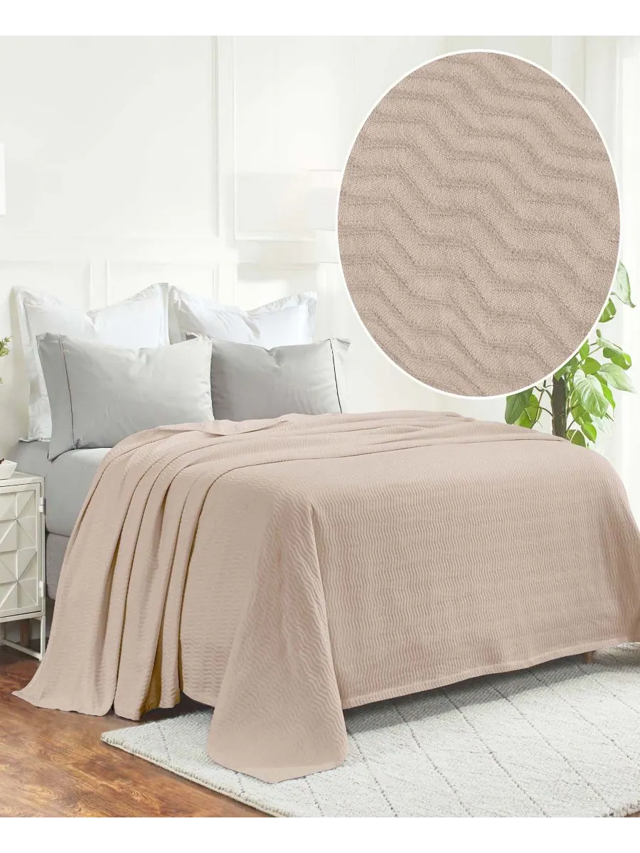 Легкое тканое одеяло Jena Cotton Textured Chevron, размер Twin Superior — изображение 2 из 7, хаки