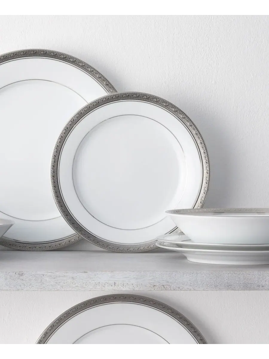 Набор салатных тарелок Crestwood Platinum, 4 персоны, сервировка на 4 персоны Noritake — изображение 2 из 9, белый