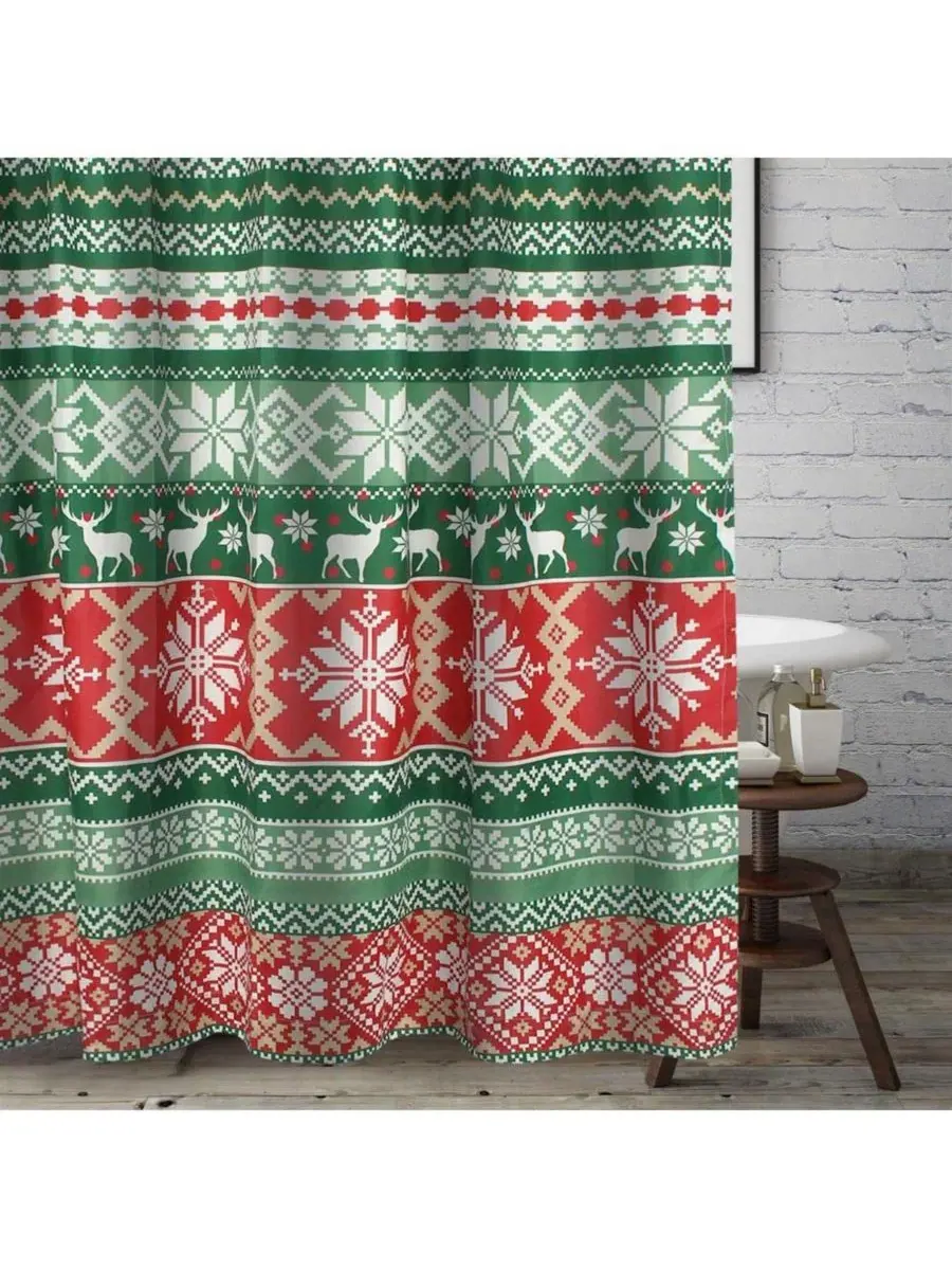 Шторка для ванной с принтом Fair Isle Greenland Home Fashions — изображение 3 из 3, красный