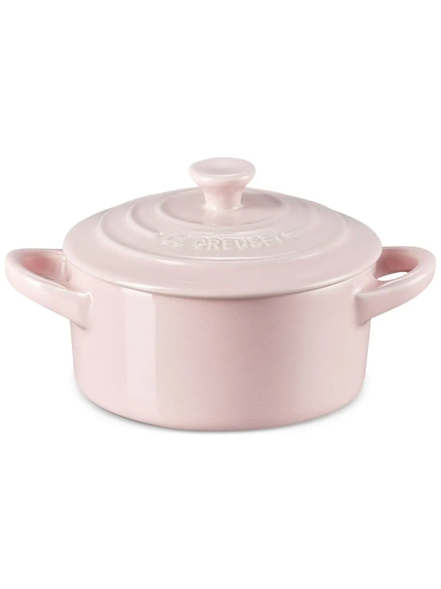 Керамическая мини-круглая кастрюля объемом 8 унций с крышкой Le Creuset — розовый