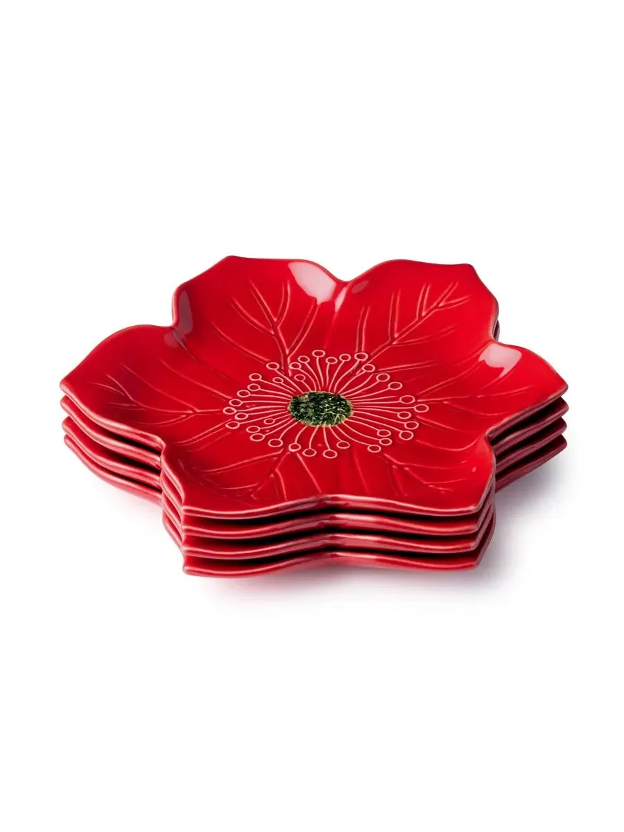 Набор из 4 десертных тарелок Festive Blooms Poinsettia, 23 см, с 3D-дизайном пуансеттии Certified — изображение 1 из 5