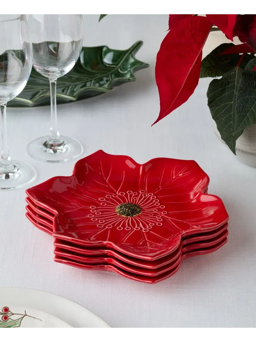 Набор из 4 десертных тарелок Festive Blooms Poinsettia, 23 см, с 3D-дизайном пуансеттии Certified — изображение 3 из 5
