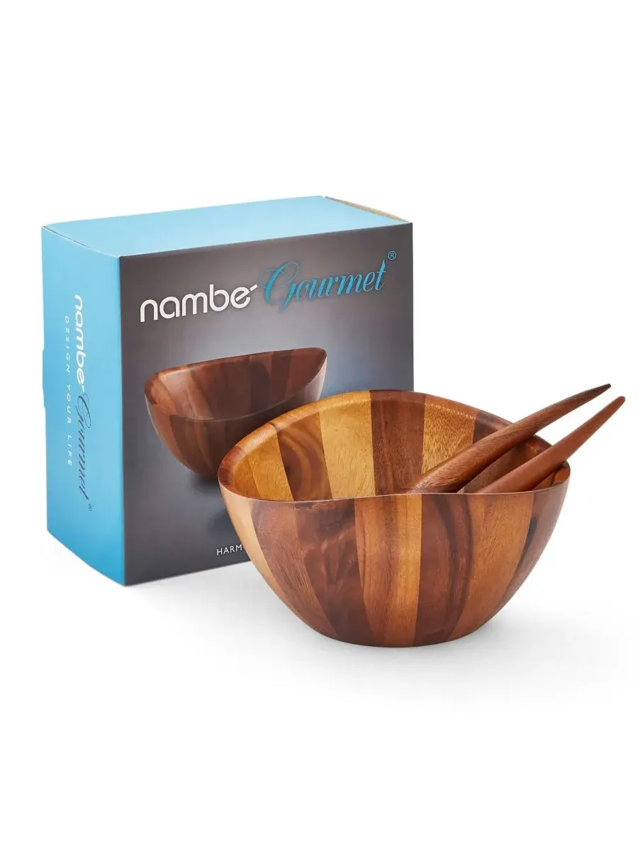 Набор из 3 деревянных салатниц и сервировочных ложек Nambe Harmony — изображение 8 из 10, нет цвета