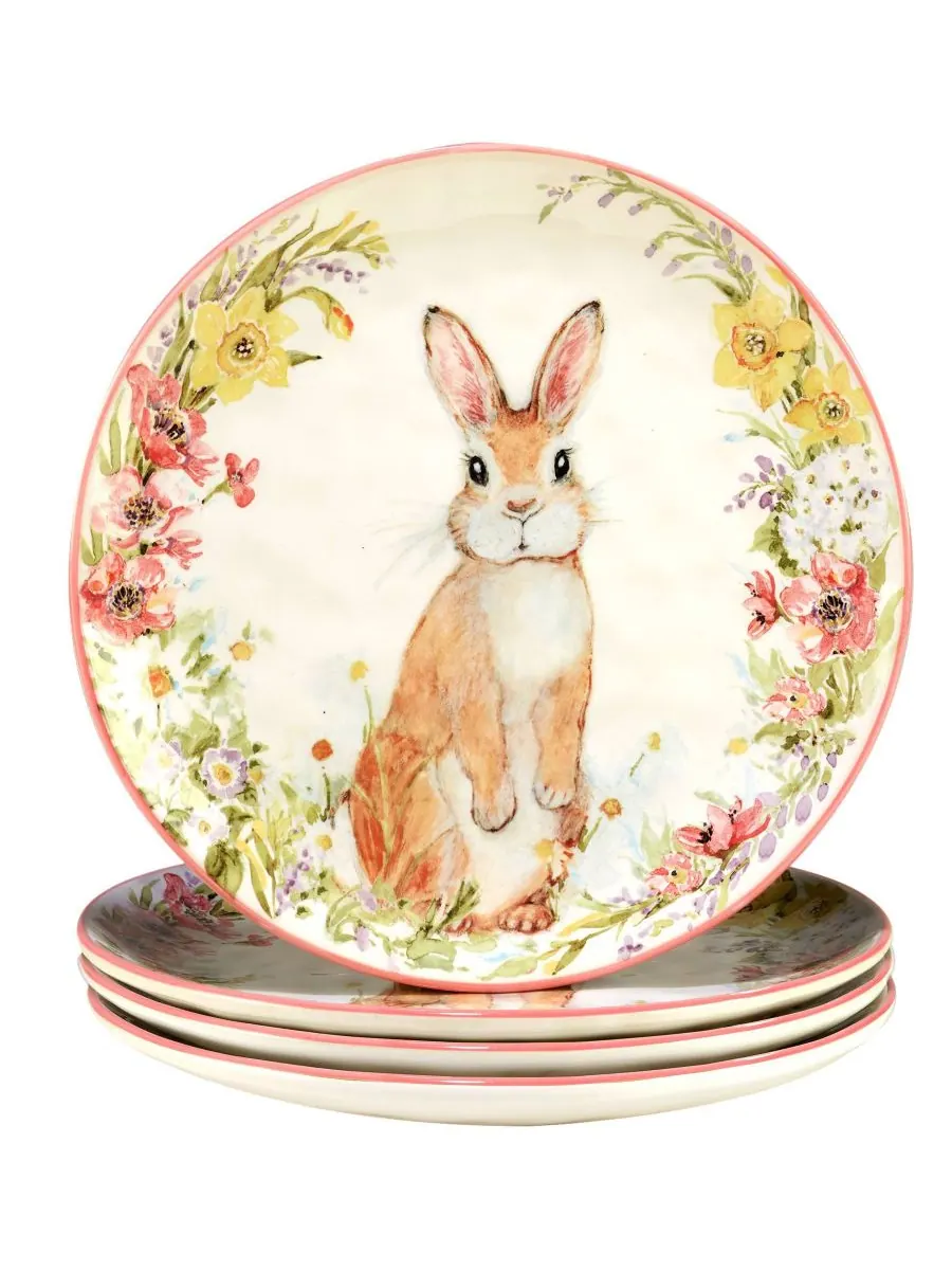 Набор из 4 обеденных тарелок Easter Garden диаметром 10,75 дюймов Certified International — изображение 1 из 2, белый розовый