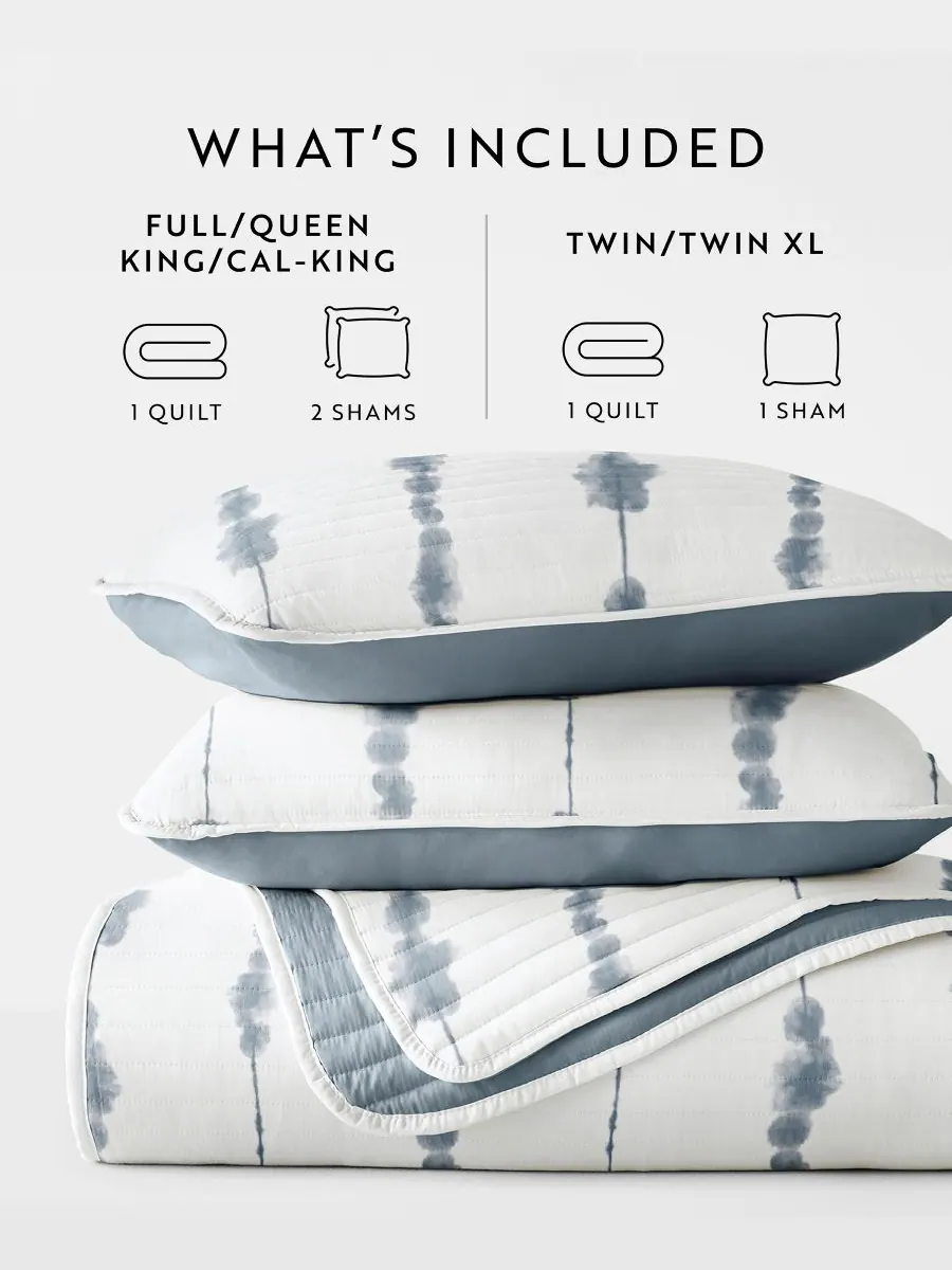 Двустороннее стеганое одеяло Shibori, 3 предмета, легкое, размер Full/Queen Ienjoy Home — изображение 2 из 10, темно-синий
