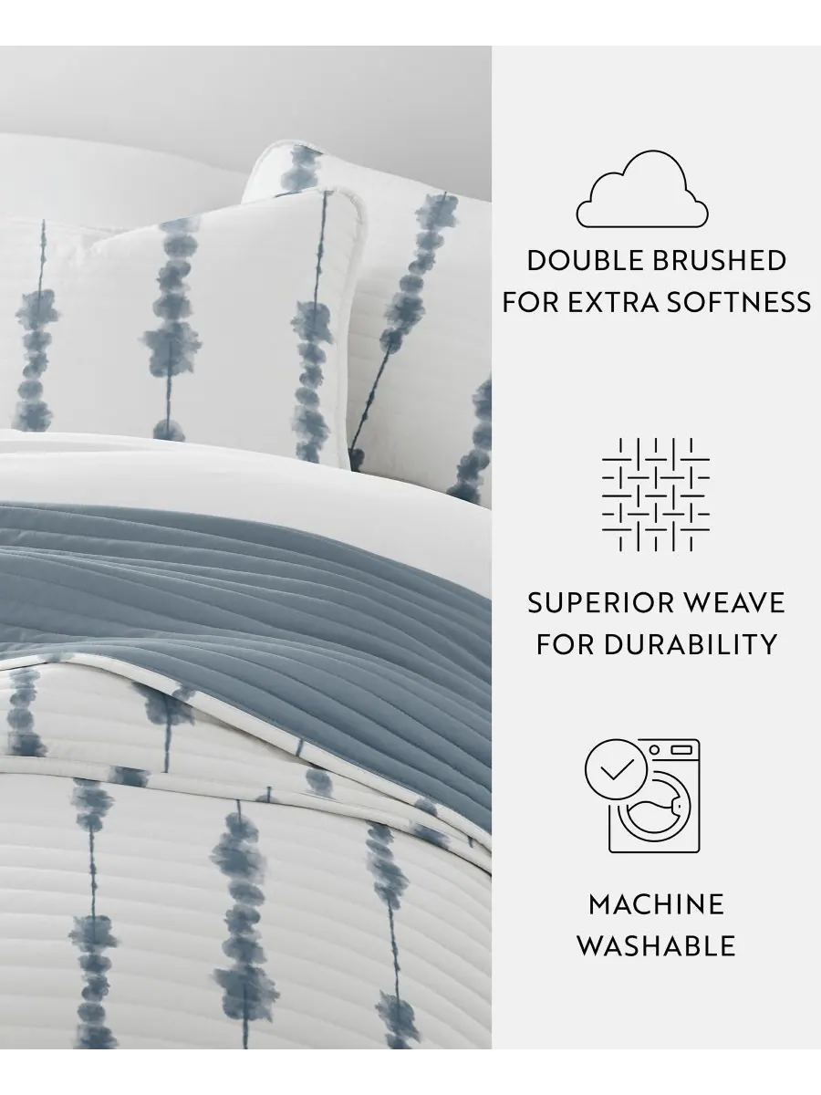Двустороннее стеганое одеяло Shibori, 3 предмета, легкое, размер Full/Queen Ienjoy Home — изображение 4 из 10, темно-синий