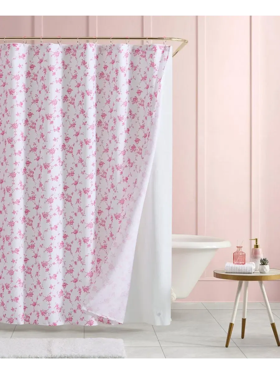 Шторка для ванной с принтом Floral Toile Printed Betsey Johnson — изображение 1 из 3, розовый