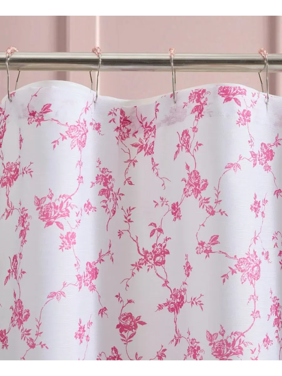 Шторка для ванной с принтом Floral Toile Printed Betsey Johnson — изображение 2 из 3, розовый