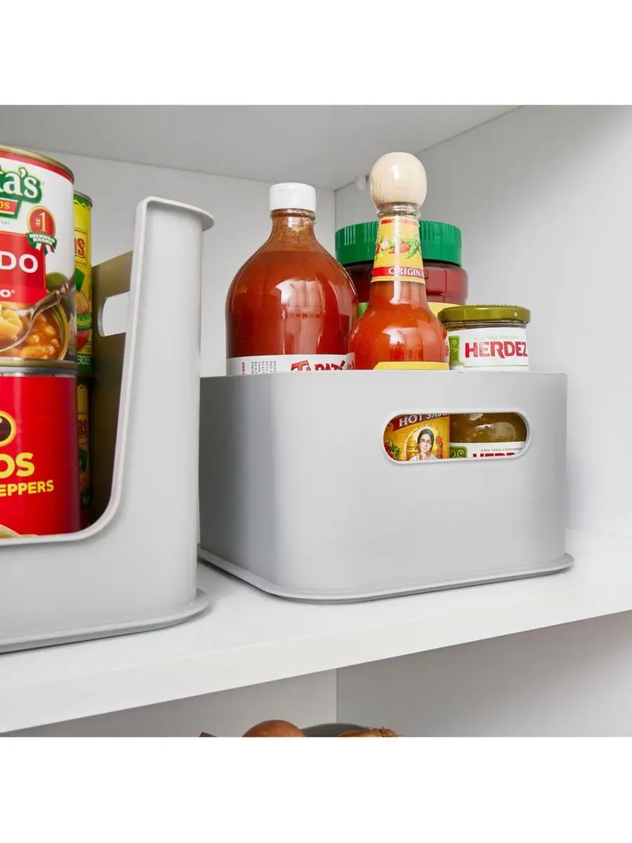 Пластиковые контейнеры для хранения продуктов с ручками - набор из 4 штук - серые - Сделано в США — изображение 6 из 6, серый