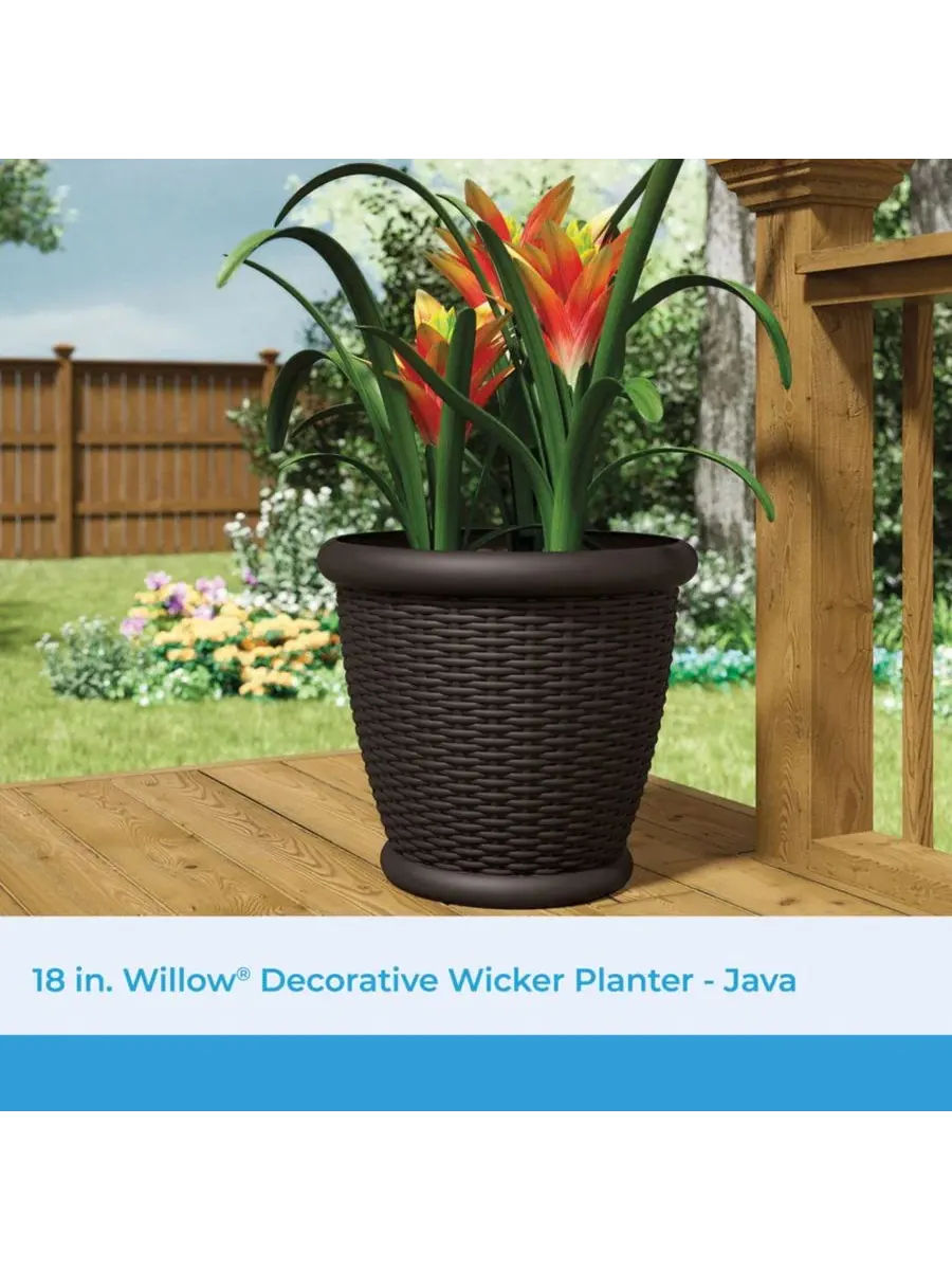 Декоративный пластиковый плетеный горшок для растений Willow 46 см , цвет Java (3 шт.) Suncast — изображение 3 из 9