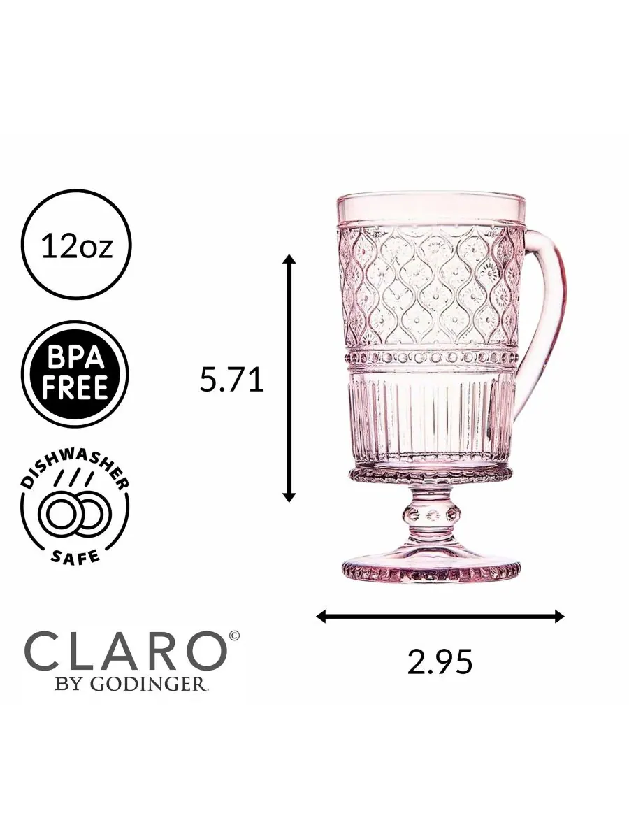 Набор из 4 кружек Claro на ножке Godinger — изображение 4 из 4, розовый