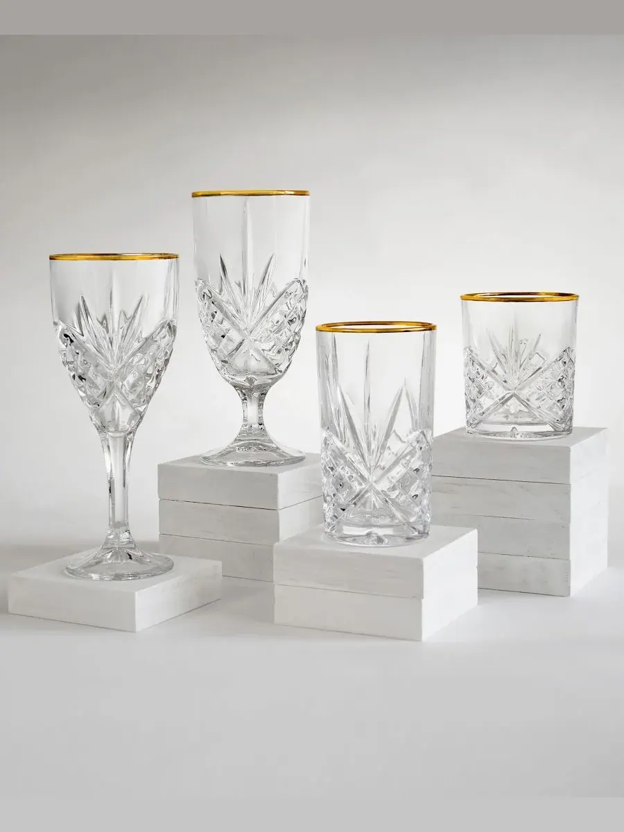 Бокалы Godinger Dublin Gold Goblet, набор из 4 штук — изображение 3 из 3, прозрачный/золотистый