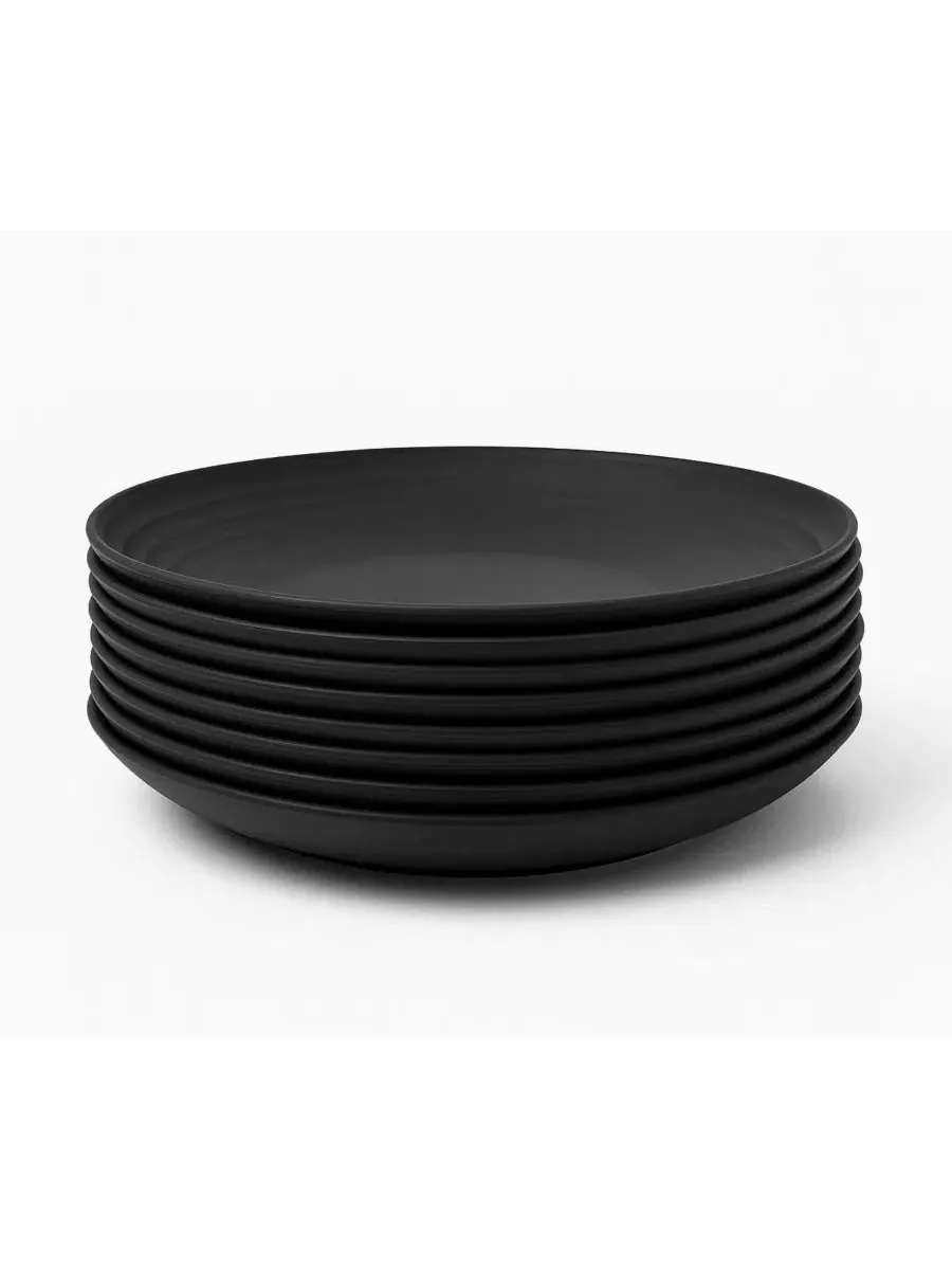 Набор обеденных тарелок Ribbed Coupe из пшеничной соломки, 8 шт Abode Homewares — изображение 1 из 6, черный