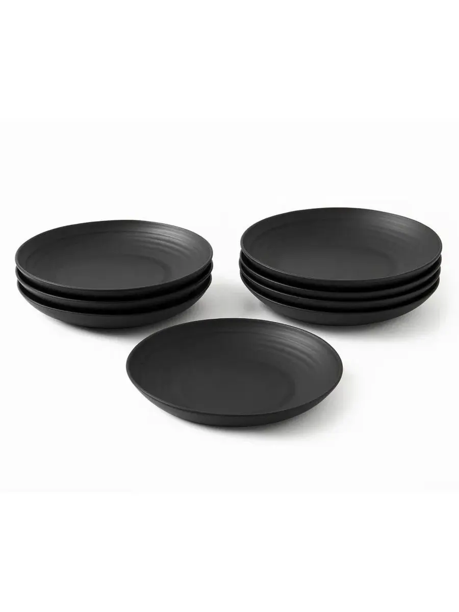 Набор обеденных тарелок Ribbed Coupe из пшеничной соломки, 8 шт Abode Homewares — изображение 2 из 6, черный