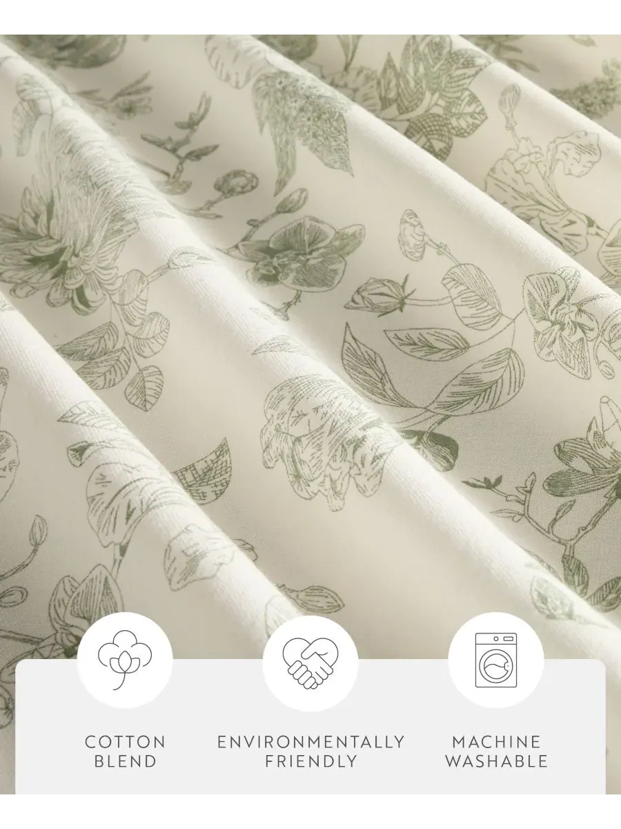 Шторка для ванной из хлопка с принтом Vintage Floral Sage ienjoy Home — изображение 3 из 8, зеленый