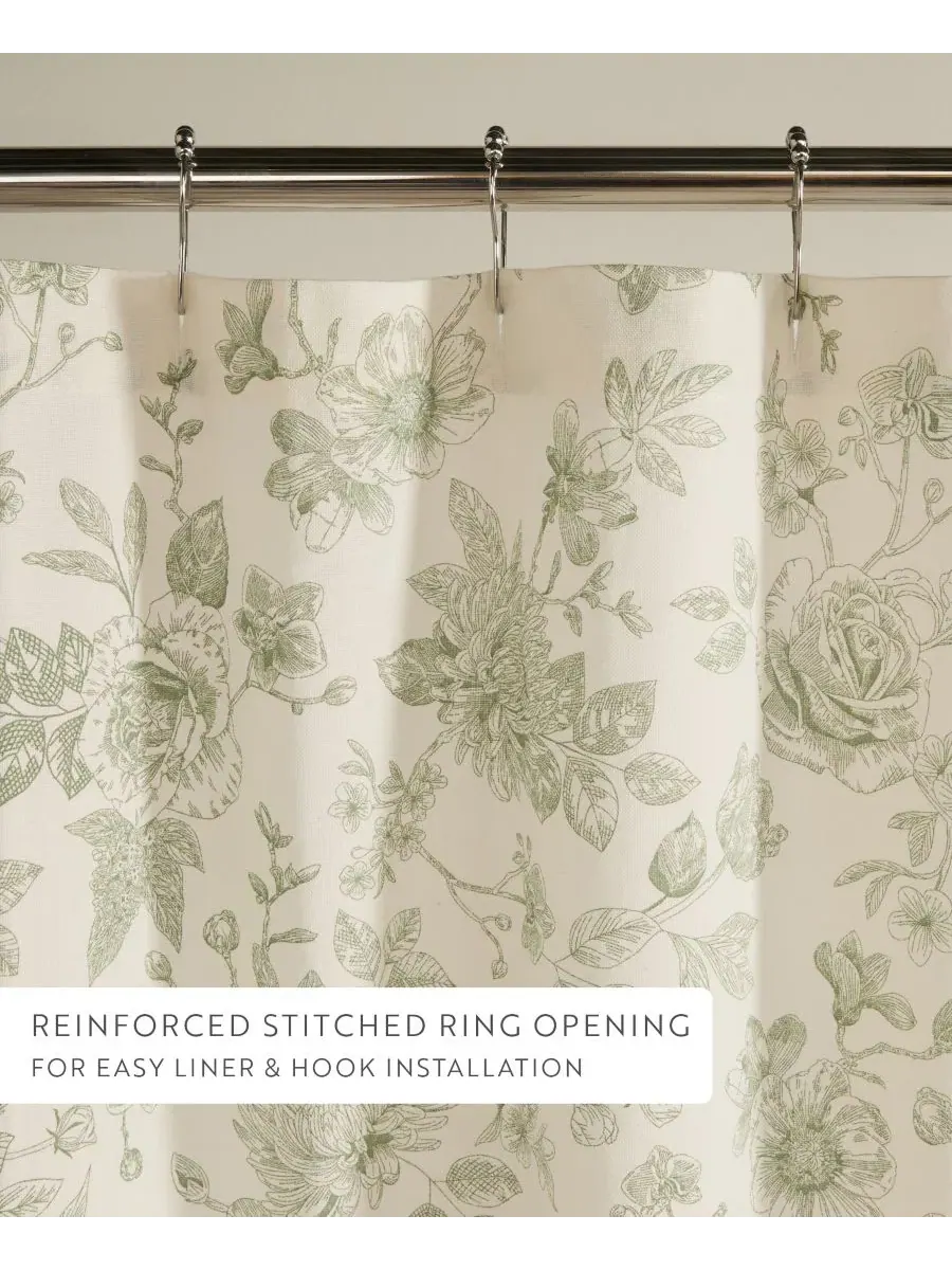 Шторка для ванной из хлопка с принтом Vintage Floral Sage ienjoy Home — изображение 4 из 8, зеленый