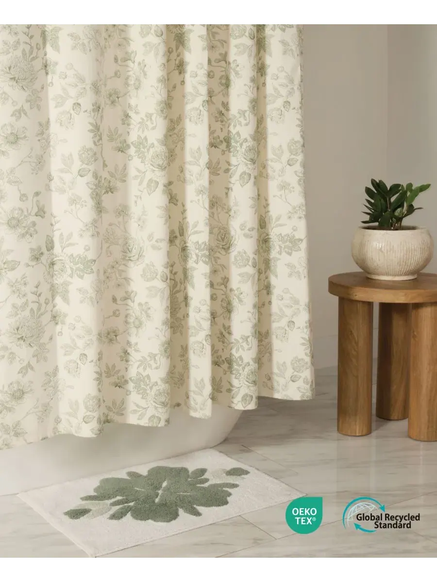 Шторка для ванной из хлопка с принтом Vintage Floral Sage ienjoy Home — изображение 6 из 8, зеленый