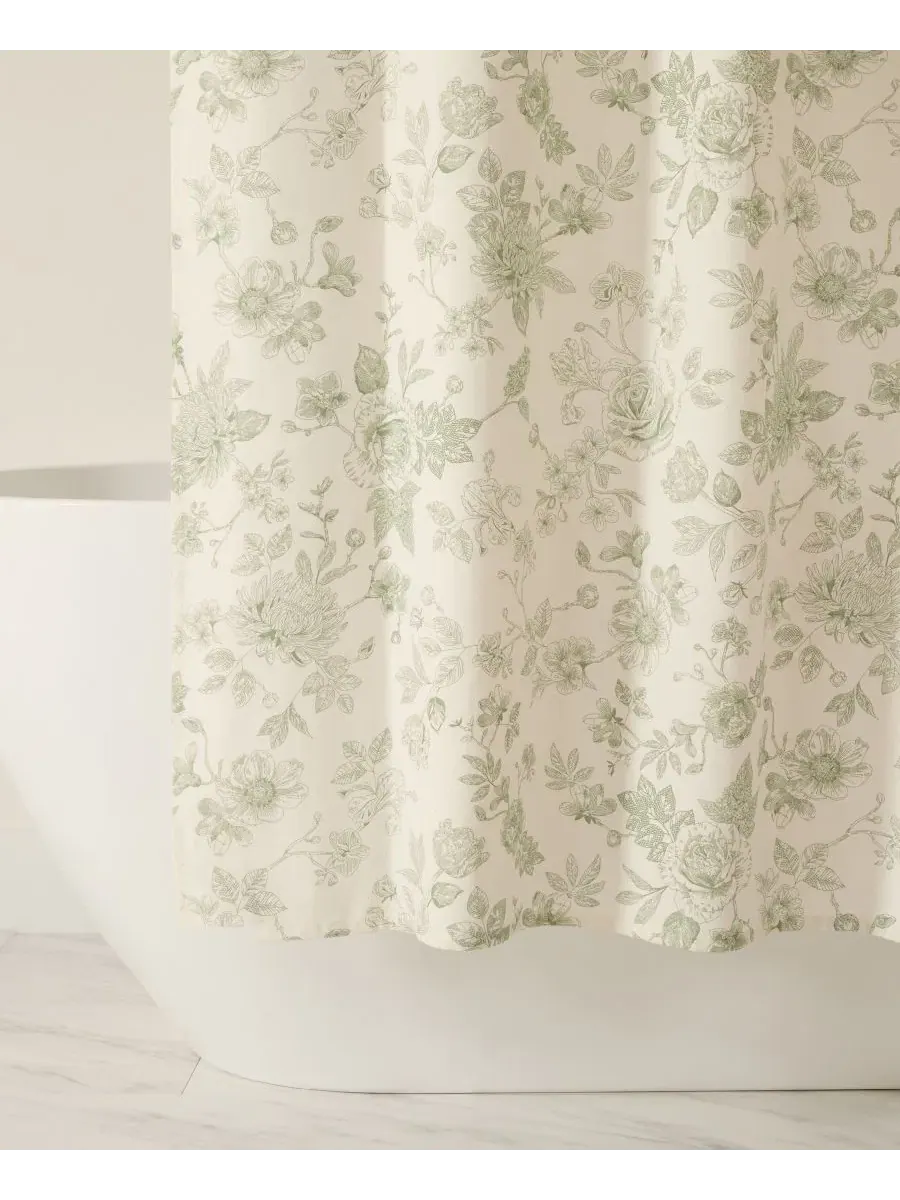 Шторка для ванной из хлопка с принтом Vintage Floral Sage ienjoy Home — изображение 7 из 8, зеленый