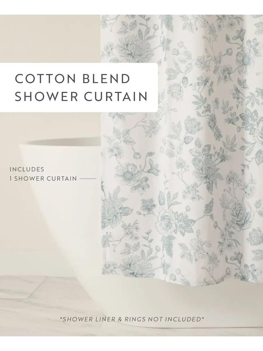 Шторка для ванной 183 x 183 см с принтом Vintage Floral Light Blue ienjoy Home — изображение 2 из 8, винтажный светлый синий