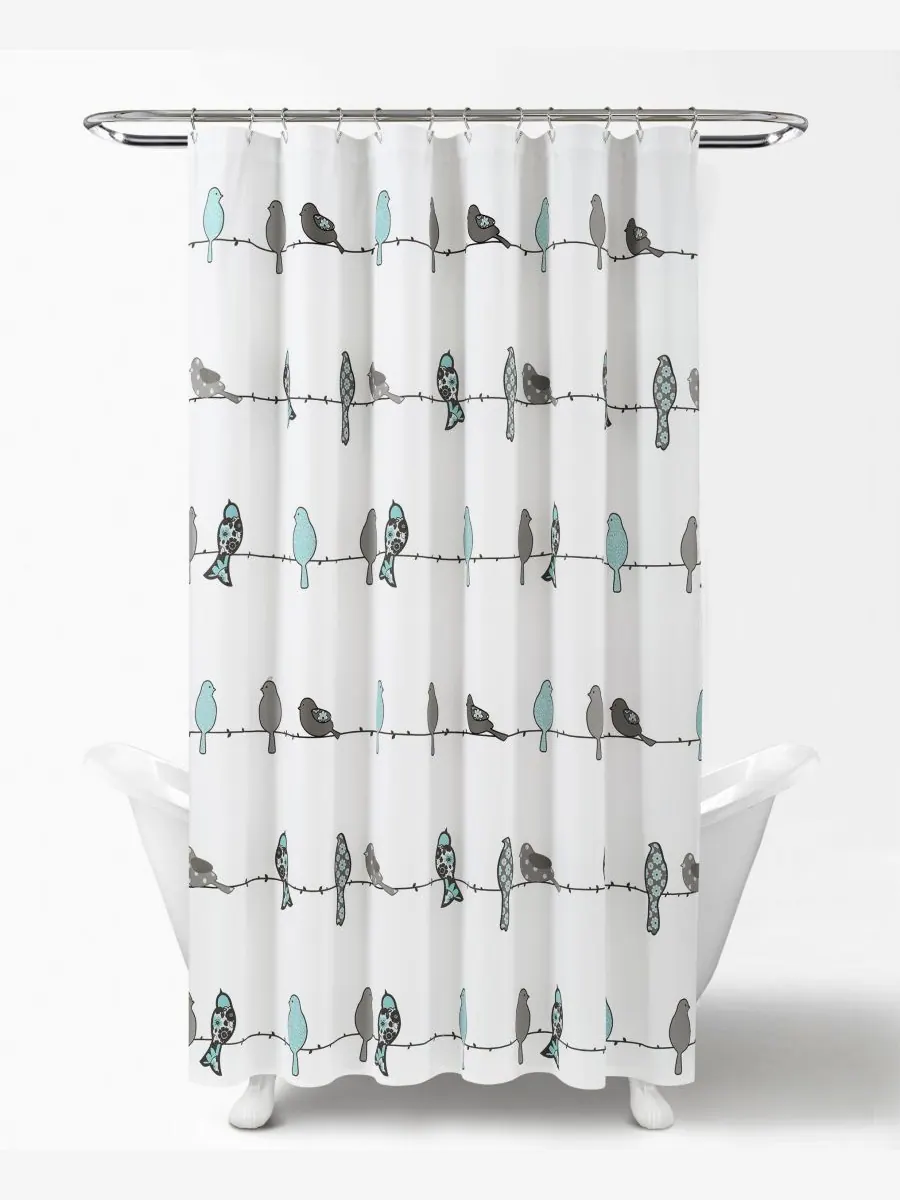 Занавеска для душа Rowley Birds, 72" x 72" Lush Décor — изображение 2 из 6, синий