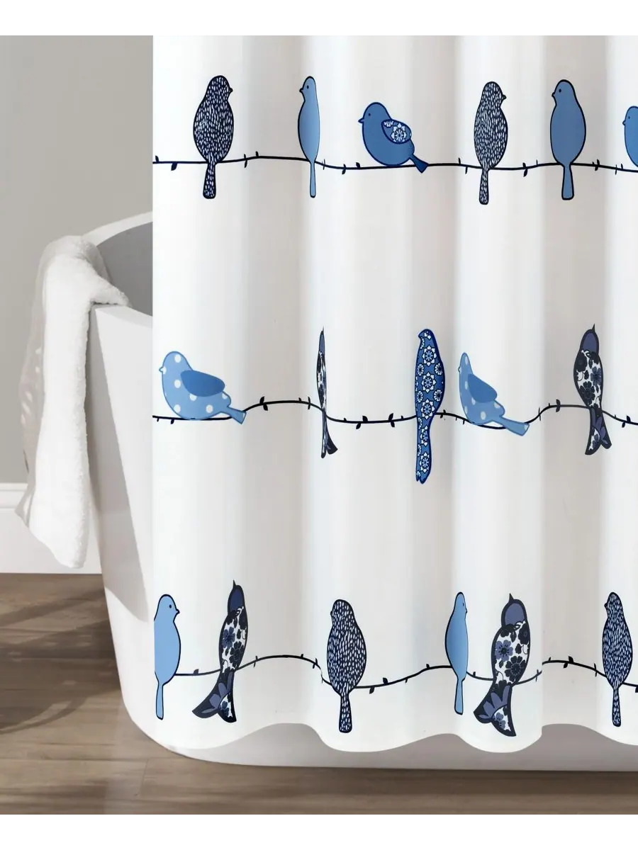 Занавеска для душа Rowley Birds, 72" x 72" Lush Décor — изображение 4 из 6, темно-синий
