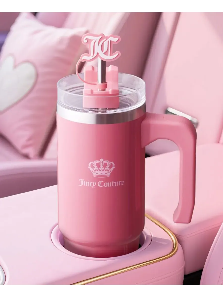 Полезная дорожная кружка Jetsetter из нержавеющей стали, 0,9 л Juicy Couture — изображение 2 из 9, розовый