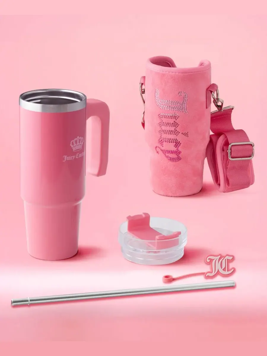Полезная дорожная кружка Jetsetter из нержавеющей стали, 0,9 л Juicy Couture — изображение 6 из 9, розовый