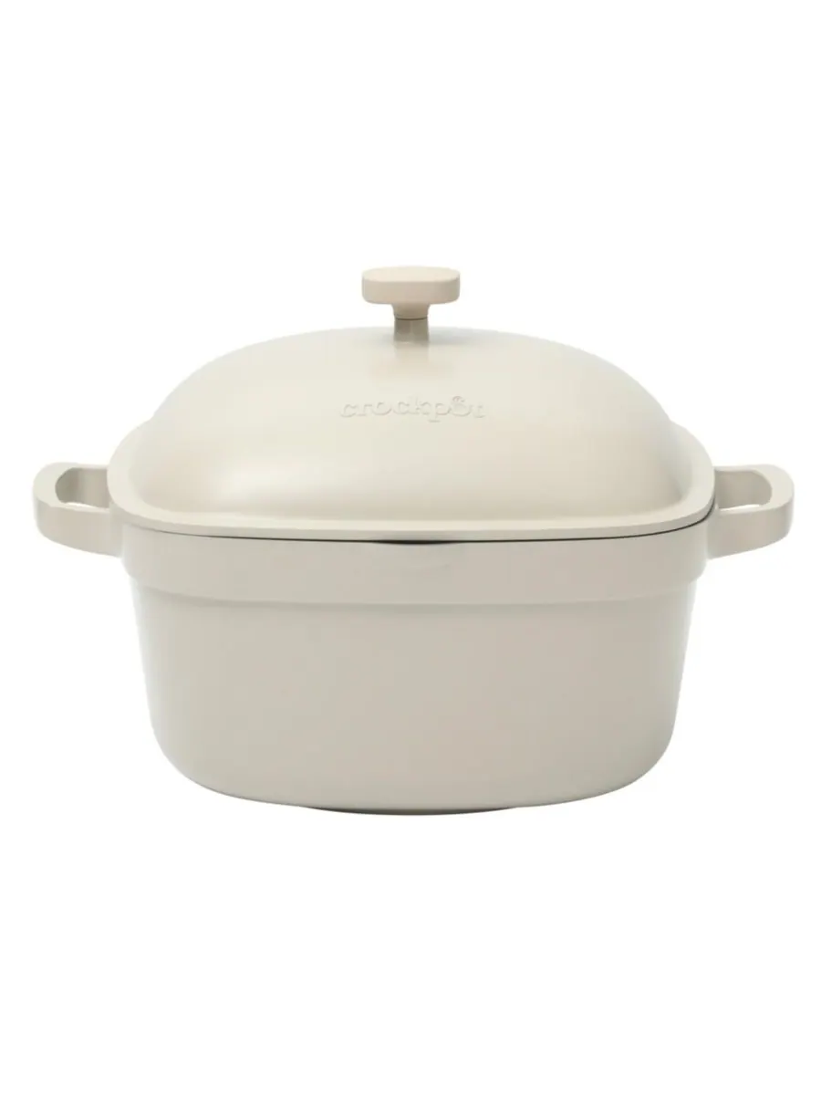 Чугунная кастрюля объемом 5,2 кварты (около 1,5 литра) с крышкой Crock-Pot, цвет matte linen whie